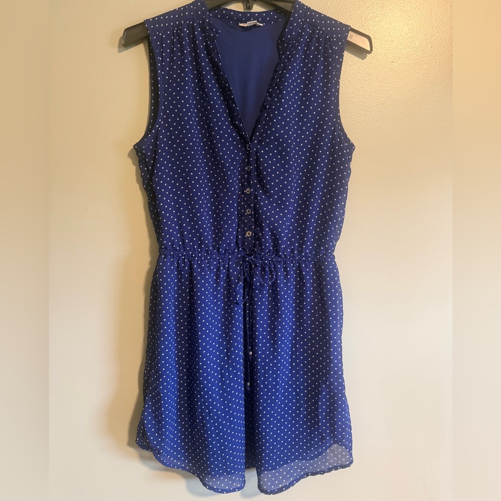 Guess Navy and White Polka Dot Sleeveless midi dress size small